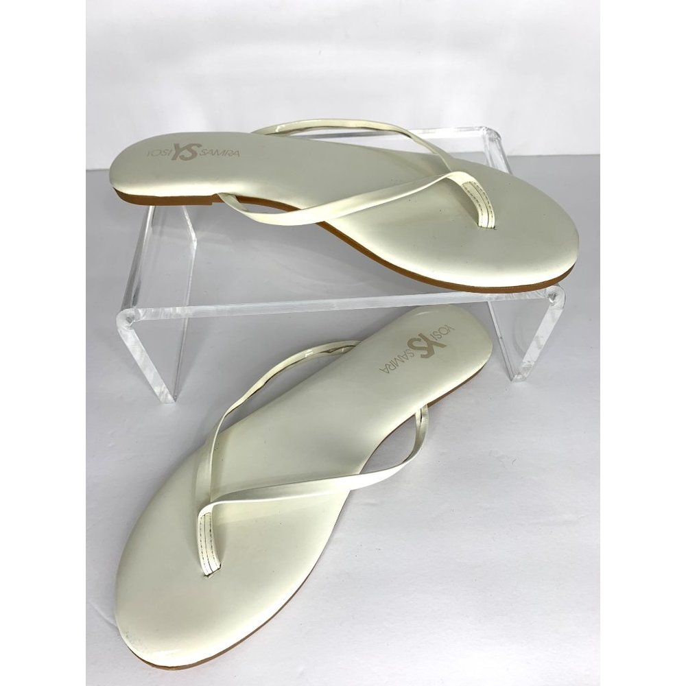 YOSI SAMRA Off-White Roee Patent Leather Flip Flop‎ Thong Summer Sandals Sz 11 - Picture 3 of 11